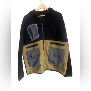 Snipes mens utility zip up hooded jacket black green size medium streetwear